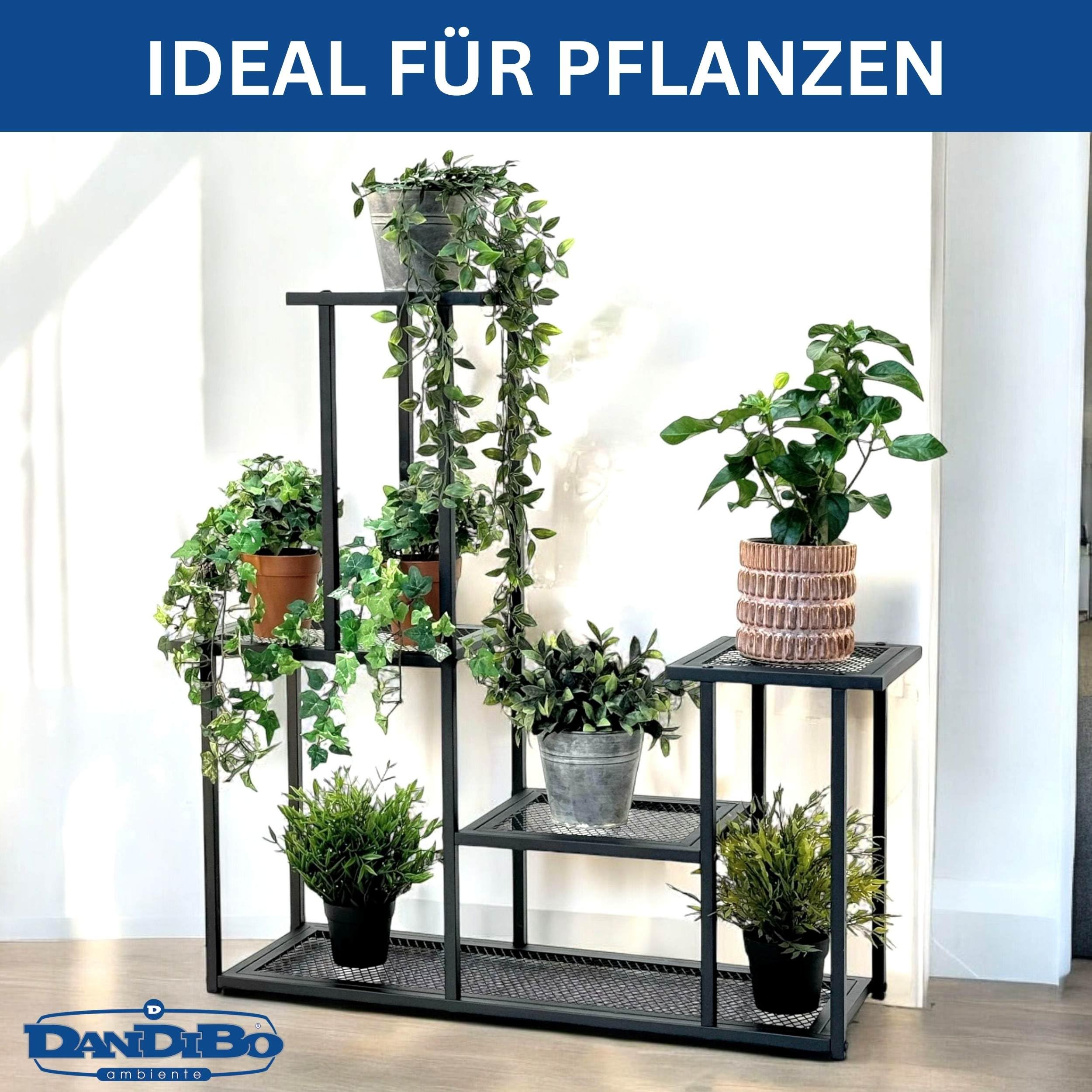 DanDiBo Blumentreppe Indoor Metall Schwarz 4 Ebenen 96579 Blumenständer Modern Pflanzentreppe Design Pflanzenregal