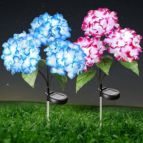 Miniatura 8 de Flores solares, luces solares de flores para jardín al aire libre, impermeables, con estaca solar de hortensias, decoración de jardín de flores