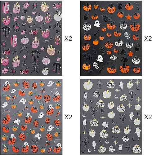 Miniatura 7 de 8 hojas de calcomanías de arte de uñas de Halloween, diseños de fantasmas de calabaza, calcomanías de uñas 3D, calcomanías autoadhesivas para uñas