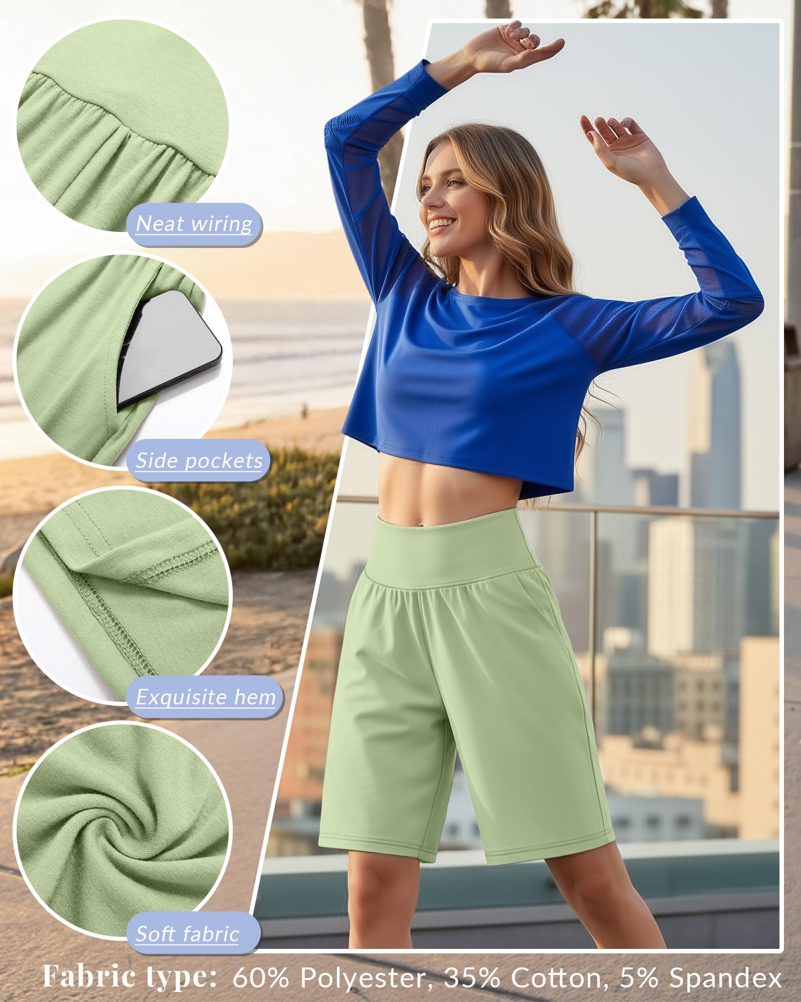 Neer Lot de 3 Bermudas Femme Taille Haute Confortables Extensibles Style Décontracté Longueur Genou Short d'Été à Poches