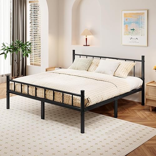 Miniatura 7 de zizin Estructura de Cama de Metal Tamaño Queen con Cabecera y Pie de Cama, Plataforma de Metal de 14 Pulgadas de Altura, Base para Colchón con