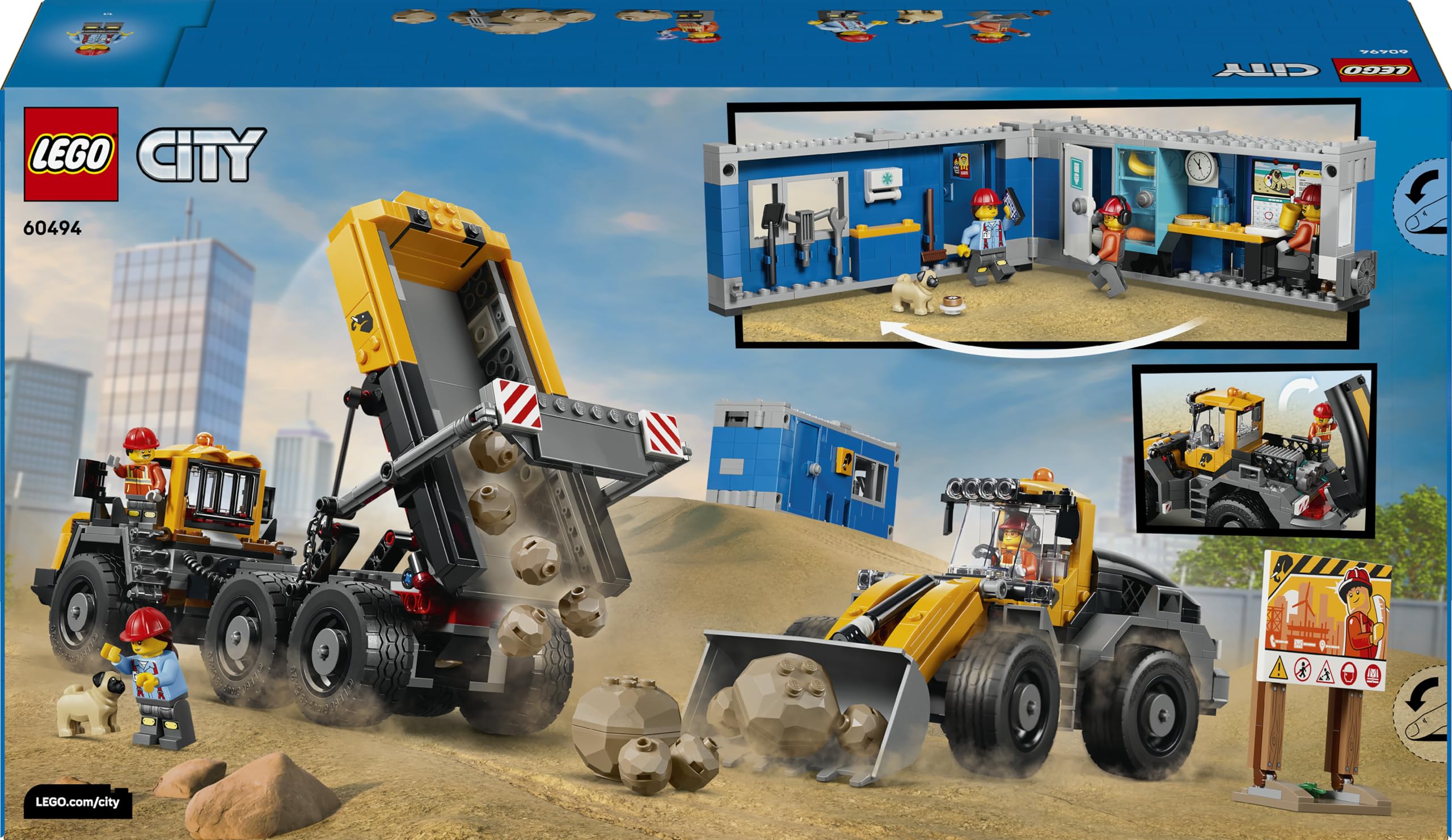 LEGO City Kipplaster und Schaufellader Spielzeuge - Baustellenfahrzeuge mit funktionierenden Funktionen und 3 Minifiguren - STEM Geburtstagsgeschenk für Jungen ab 8 Jahren - 60494