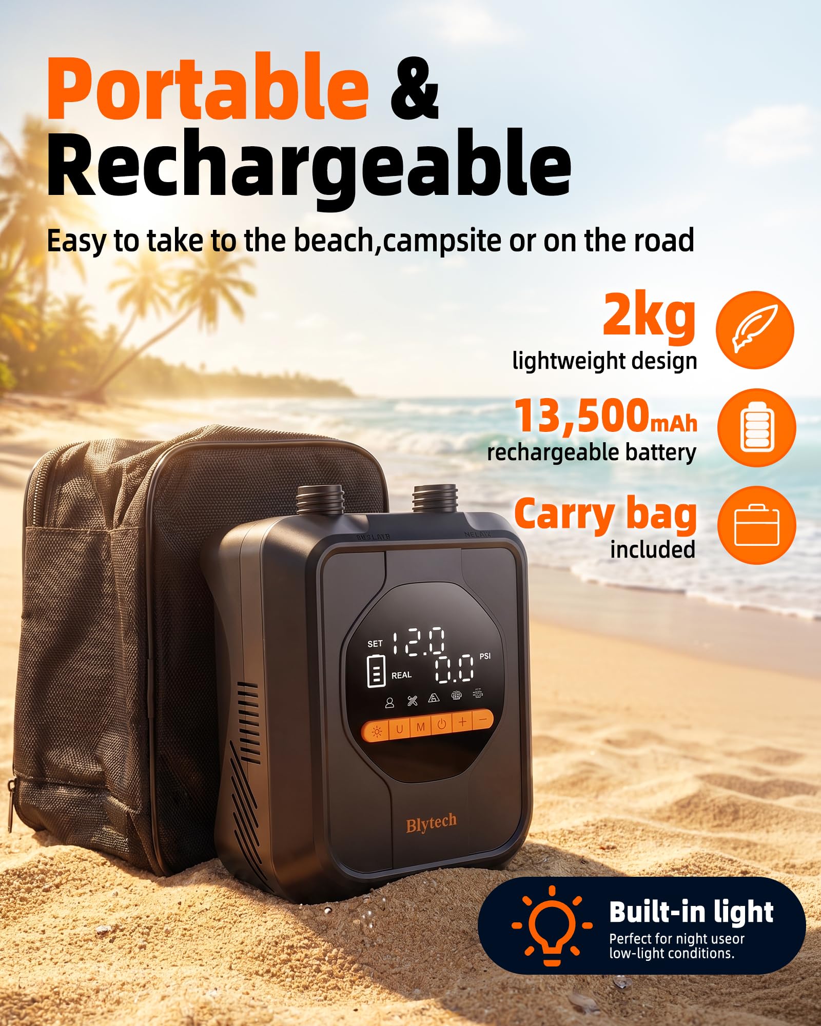Gonfleur Paddle Electrique 20 PSI avec Batterie Rechargeable 13500 mAh,Pompe Electrique Paddle Portable,Gonflage et Dégonflage Rapides,7 Embouts pour Kayak,Tente,Bateau,Articles Gonflables