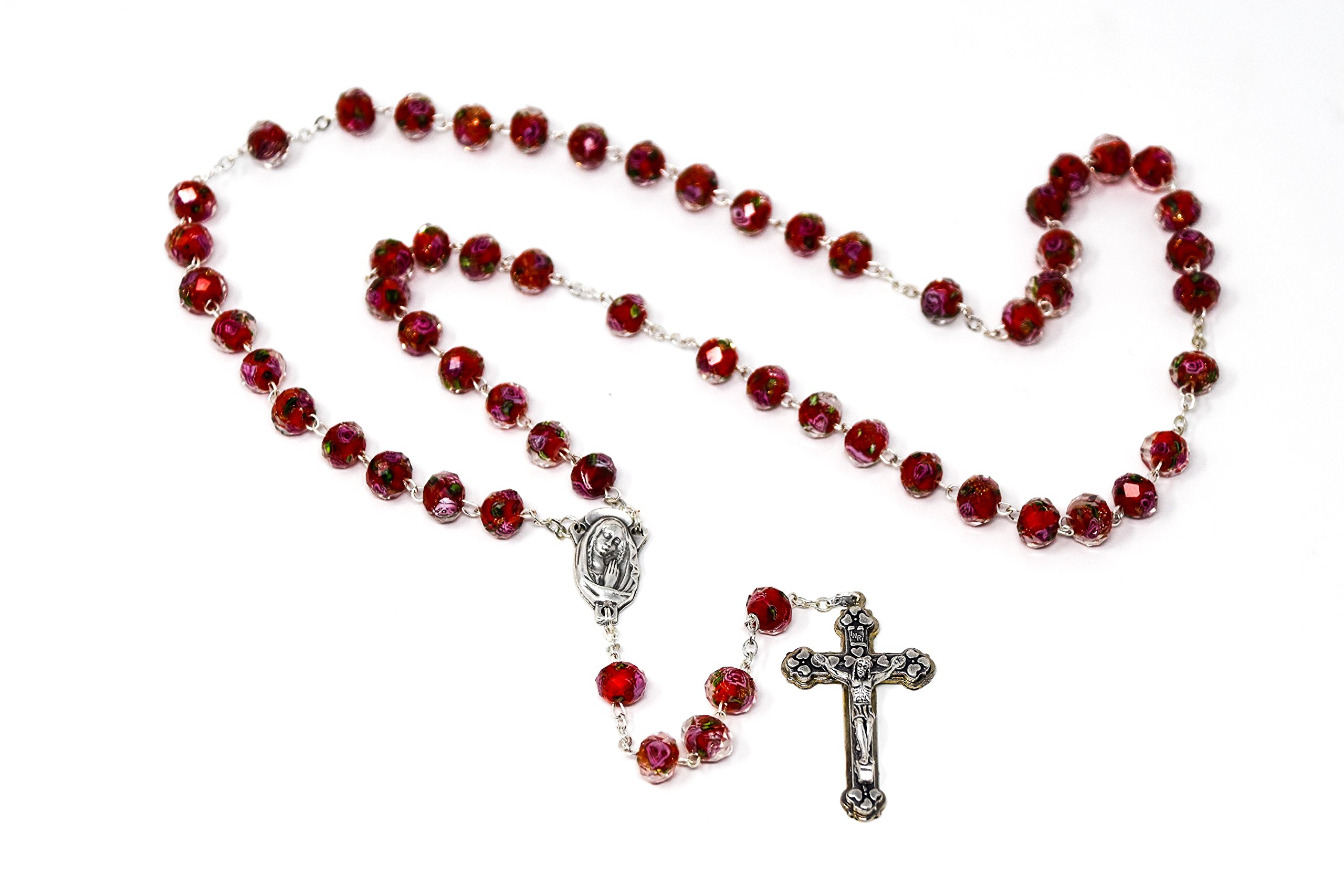 Scapular Crystal Rosary Beads, Our Lady Mount Carmel & Sacred Heart of Jesus Junction Medal & Lourde