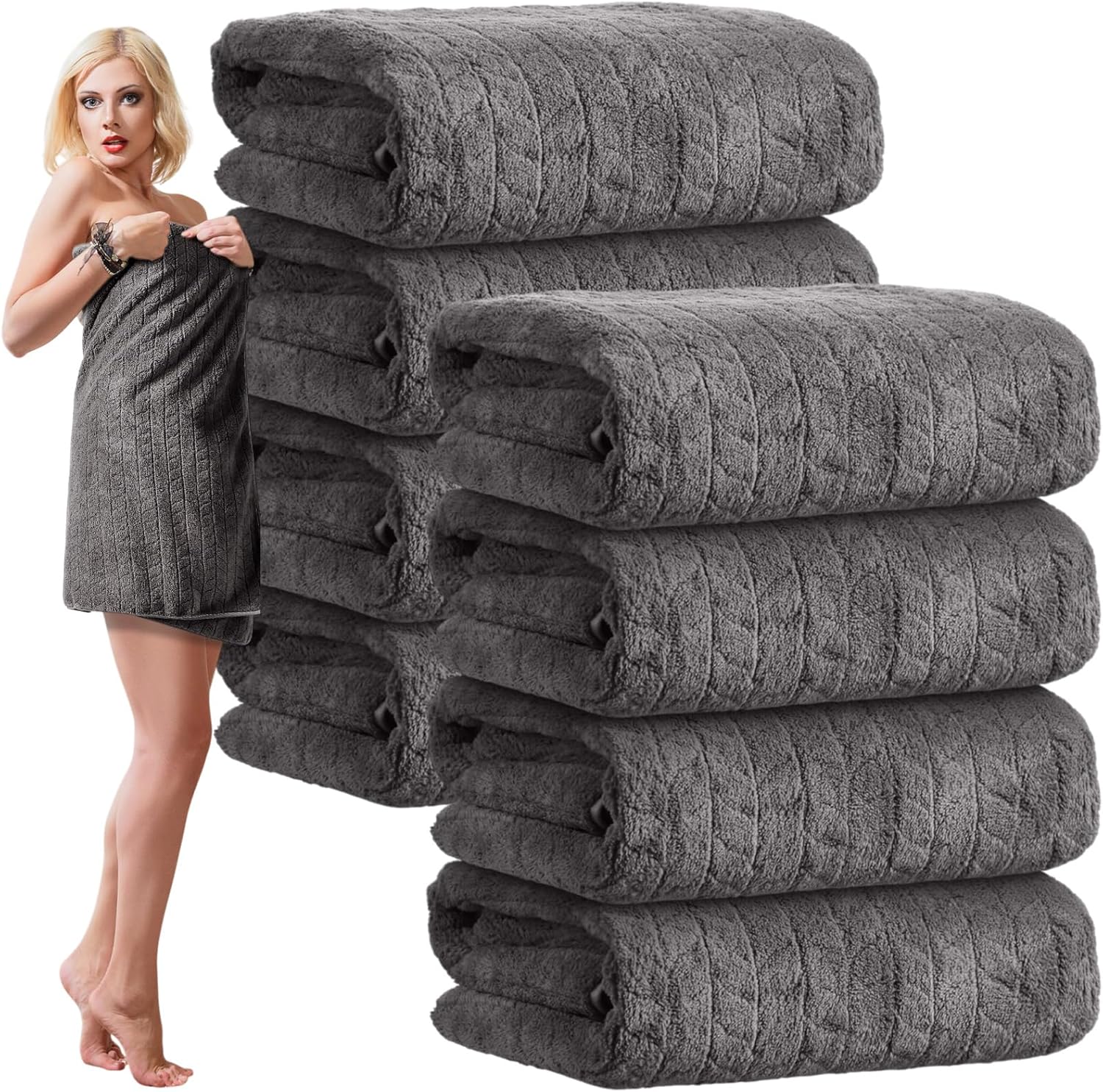 8 Pack Microfiber Bath Towels Bulk 27'' x 60'' Oversized Bath Towel Highly Absorbent Extra Large Shower Sheets Soft Drying for Beach Pool Bathroom Salon Party (Grey)