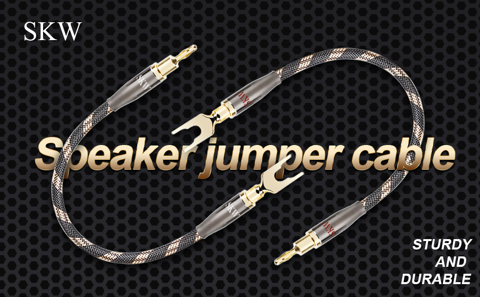 Image of SKW HI-FI Speaker BiWire Jumpers Banana to Spade, Set of 2 (2 Cables) | 14AWG, Ultra-high Purity Copper, convertible plugs, dual-shielded, braided jacket, bi-wire speaker binding post bridge
