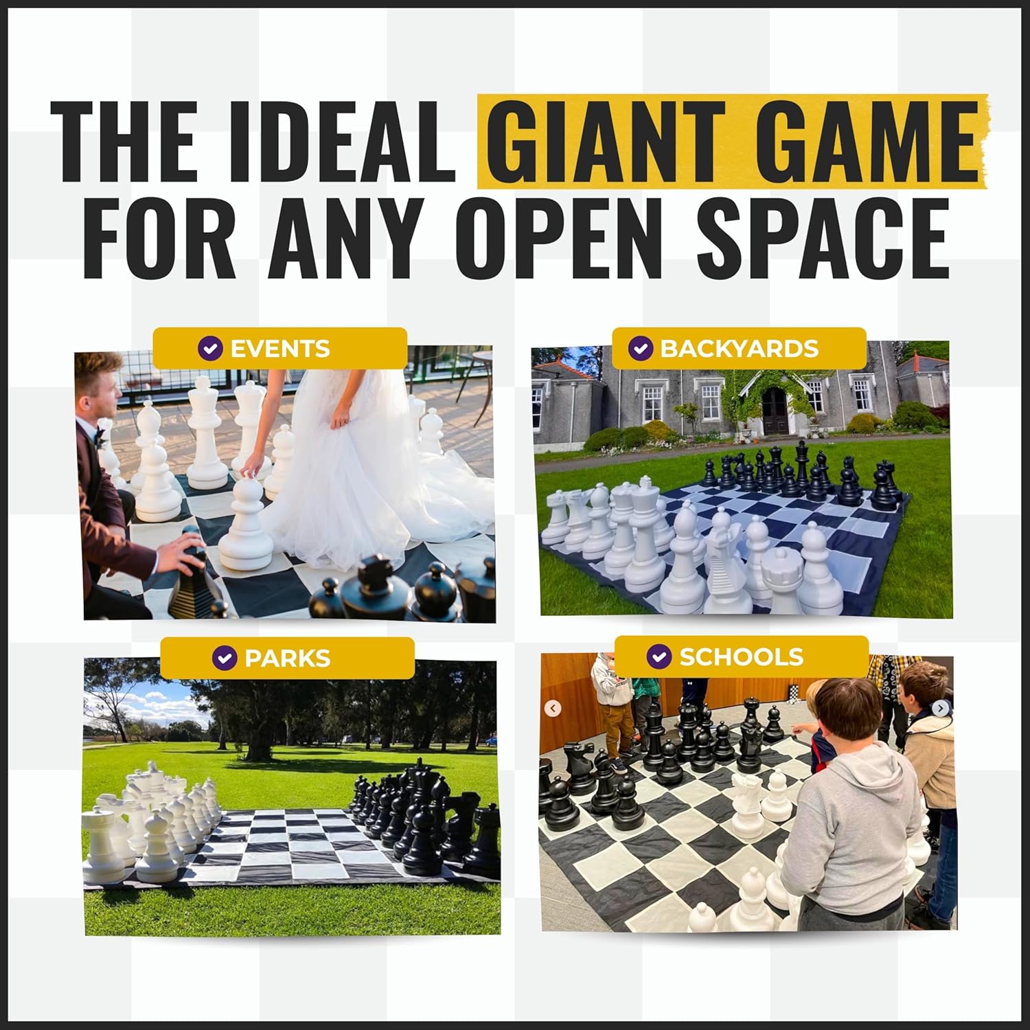 MegaChess Giant Chess Set Game with 25" Tall King - A Large Chess Set Yard Game for Families Looking for Outdoor Jumbo Games - 32 Large Pieces Made from Durable HDPE (Nylon Mat Board Included)