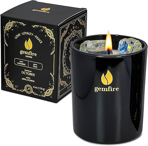 Vela de cristal perfumada orgánica, piedra preciosa de ópalo, regalo de piedra natal de octubre, signo del zodiaco Libra y Escorpio, cera de soja
