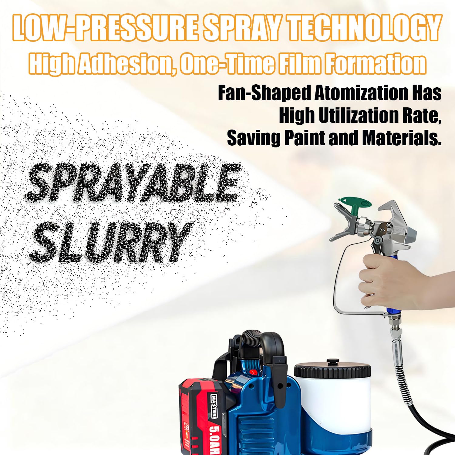 Pistola De Pintura Electrica 750 W, Maquina De Pintura Airless 1,2 L, 12,5 Mpa, Presión Ajustable En 6 Niveles, con 2 Baterías De 21 V Y Manguera De 1,80 M, 2 L/Min, para Paredes, Vallas