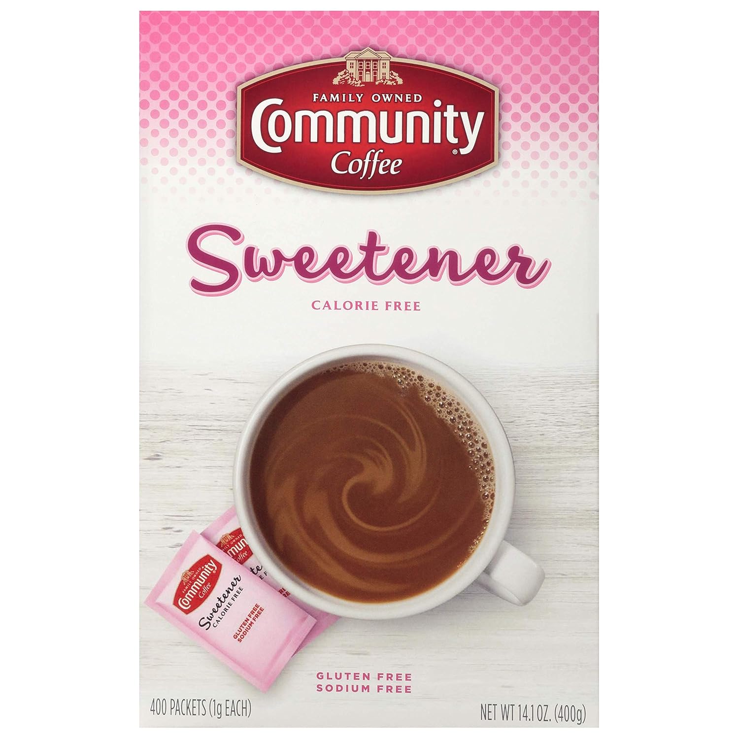 Community Coffee Pink Sweetener Packets, 1600 Count, 400 Count (Pack of 4)