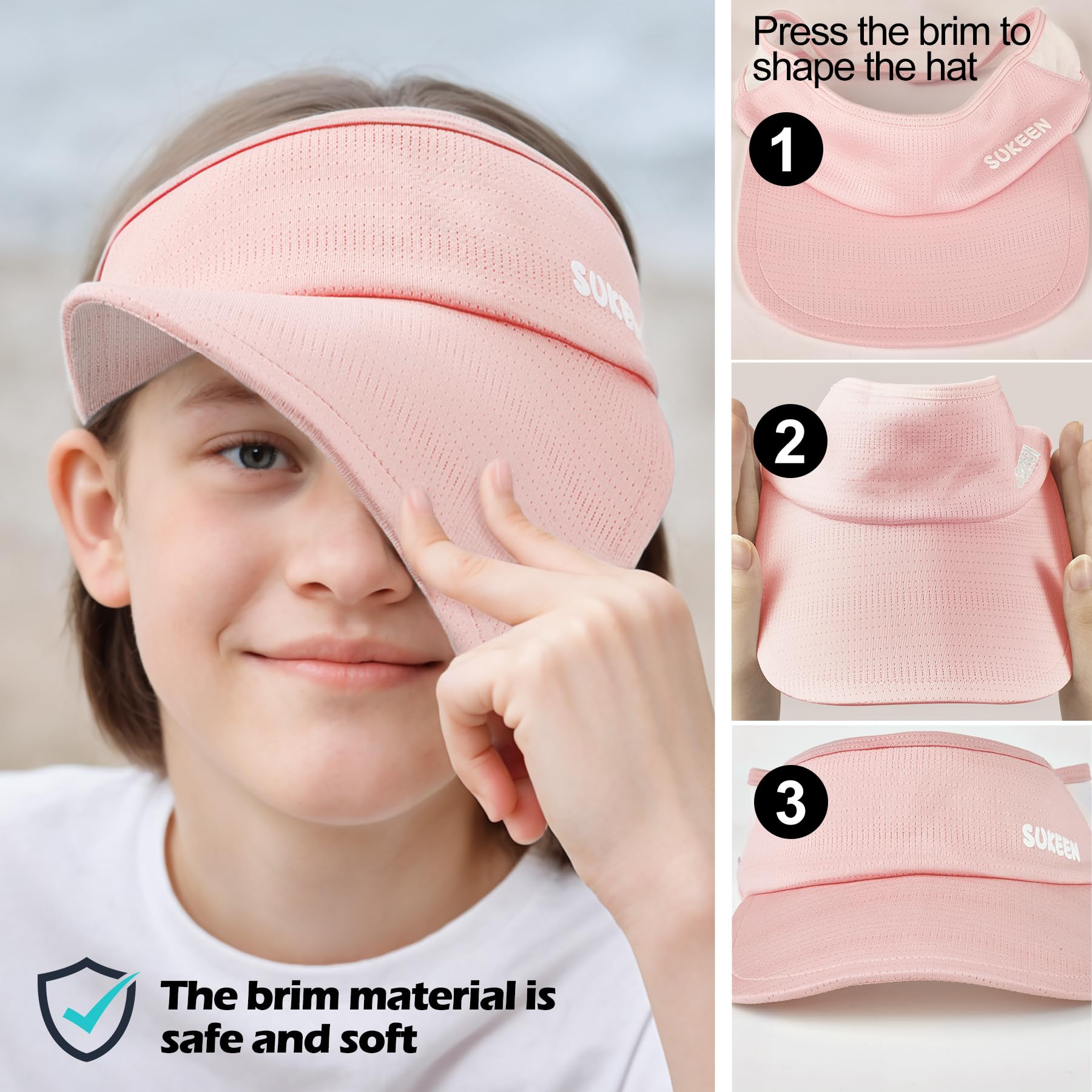 Sukeen Gorra solar de secado rápido para mujer, visera protección UV elástica con banda transpirable para niños 5-12 años