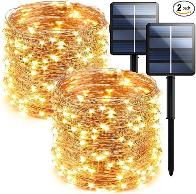 2-Pack 200 LED Solar String Fairy Lights for Outside