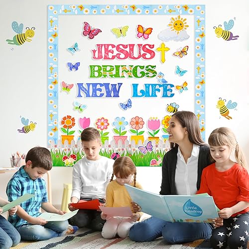 Miniatura 6 de HOWAF Juego de 48 tablones de anuncios cristianos de Jesús Brings New Life, decoración de aula de primavera de fe religiosa, recortes de primavera,