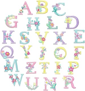 26PCS Flower Shaped Letter Iron on Patches, A-Z Alphabet Embroidered Applique, Colorful Floral Sew on Decorative Emblem, Embroidery Patch for Backpack Clothes Jeans Jacket Hat Bag DIY Art Decoration