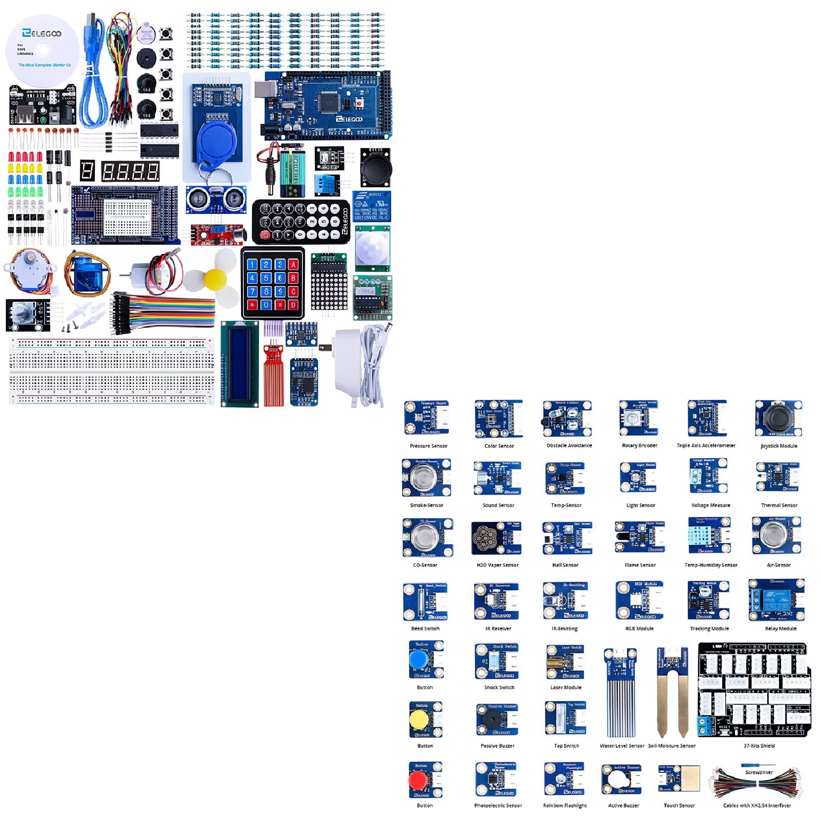 ELEGOO Conjunto Mas Completo Compatible con Arduino IDE Mega 2560 and ELEGOO Actualizado 37-en-1 Kit de Módulos de Sensores