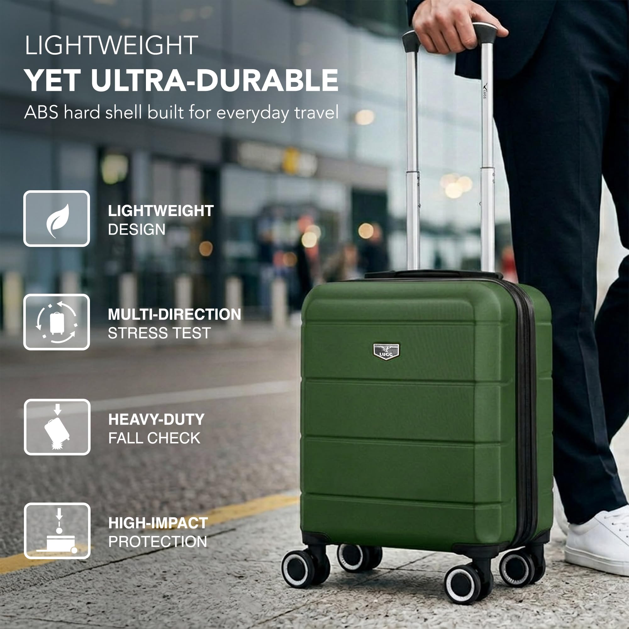 LUGG - Jetset 40cm Suitcase - 40x30x20cm- Ryanair Compatible - Underseat Size - Hard Shell ABS - Spinner & Removable Wheels - Lightweight Travel Luggage- Cream/Brown — view 53