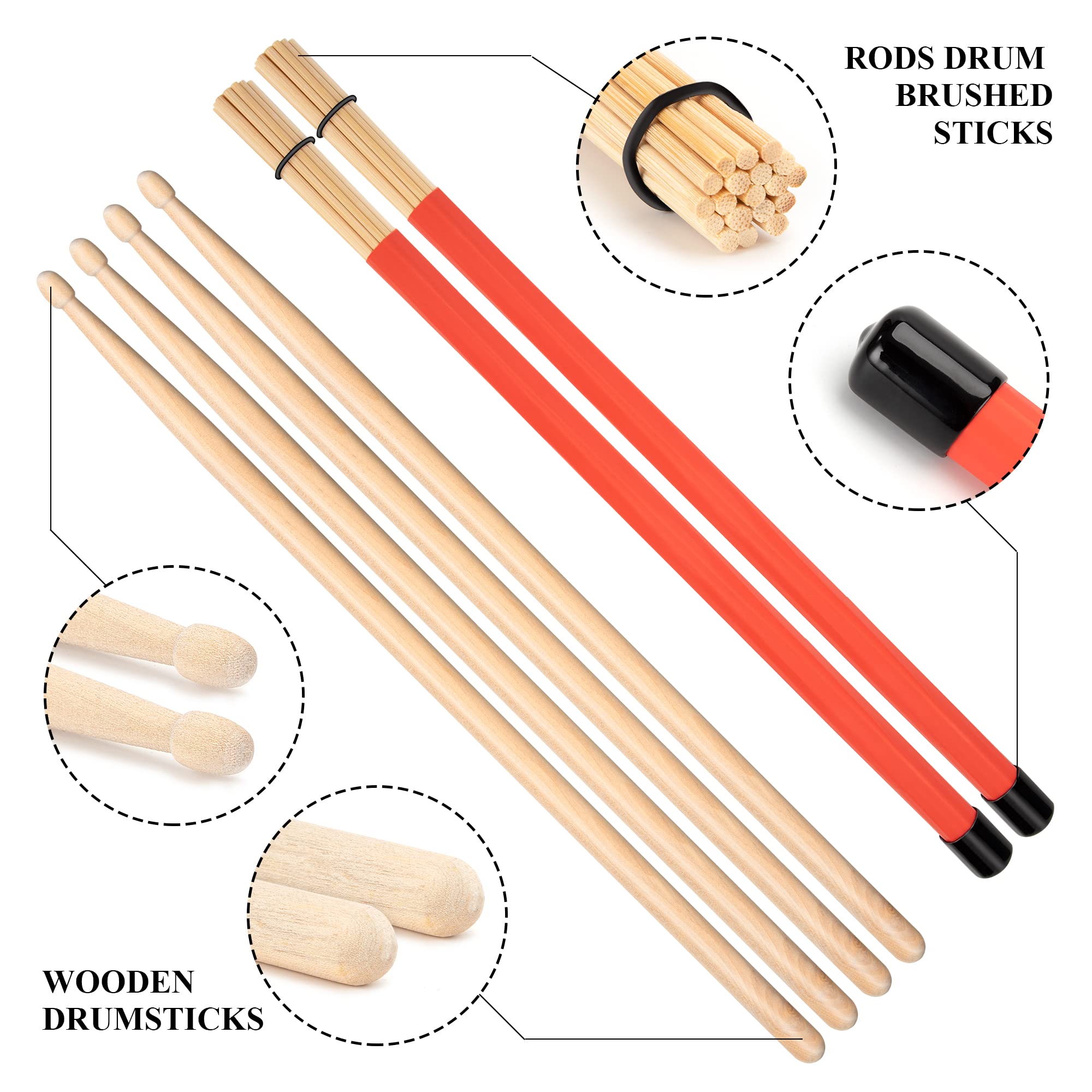 3 Paires Baguettes Batterie érable 5A - Pour Débutants Et Adultes - Avec Sac étanche Inclus