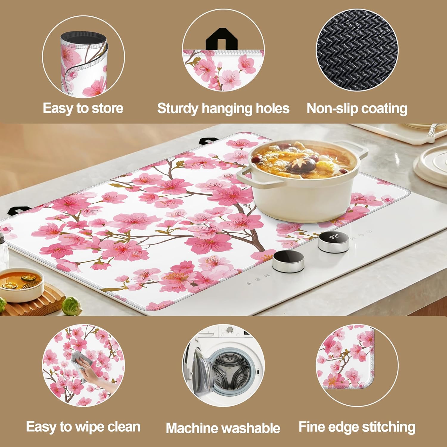 Stove Top Covers for Electric Stove,Cherry Blossom Japanese Stove Top Protector Thick Rubber Dish Drying Mat for Kitchen Cooking Ceramic Countertop 28 "x 20 "