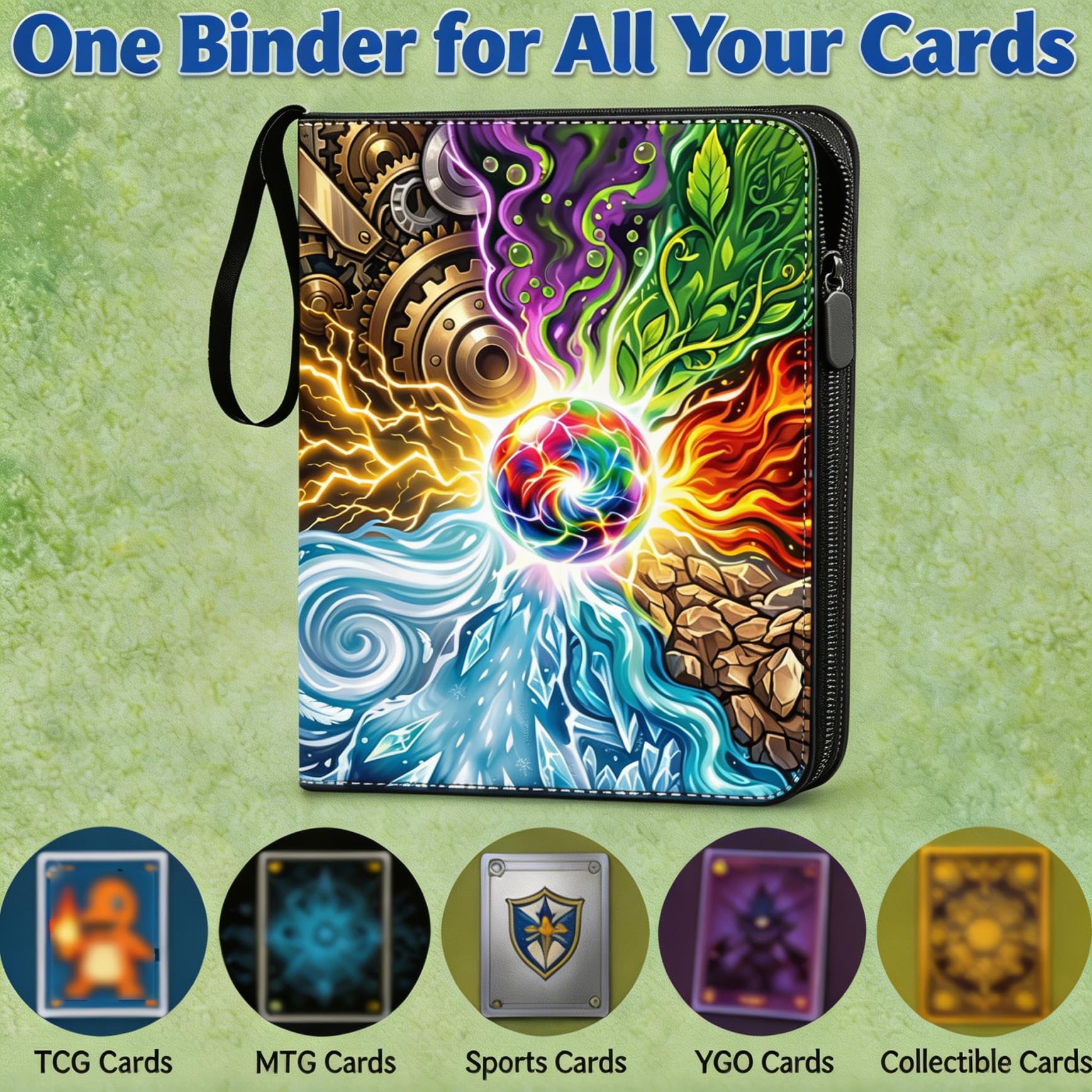 Carpeta de tarjetas con 9 bolsillos, capacidad de 540 unidades, con cremallera, 30 fundas extraíbles de doble cara, álbum de colección de tarjetas de poliuretano para tarjetas MTG, Sports y TCG
