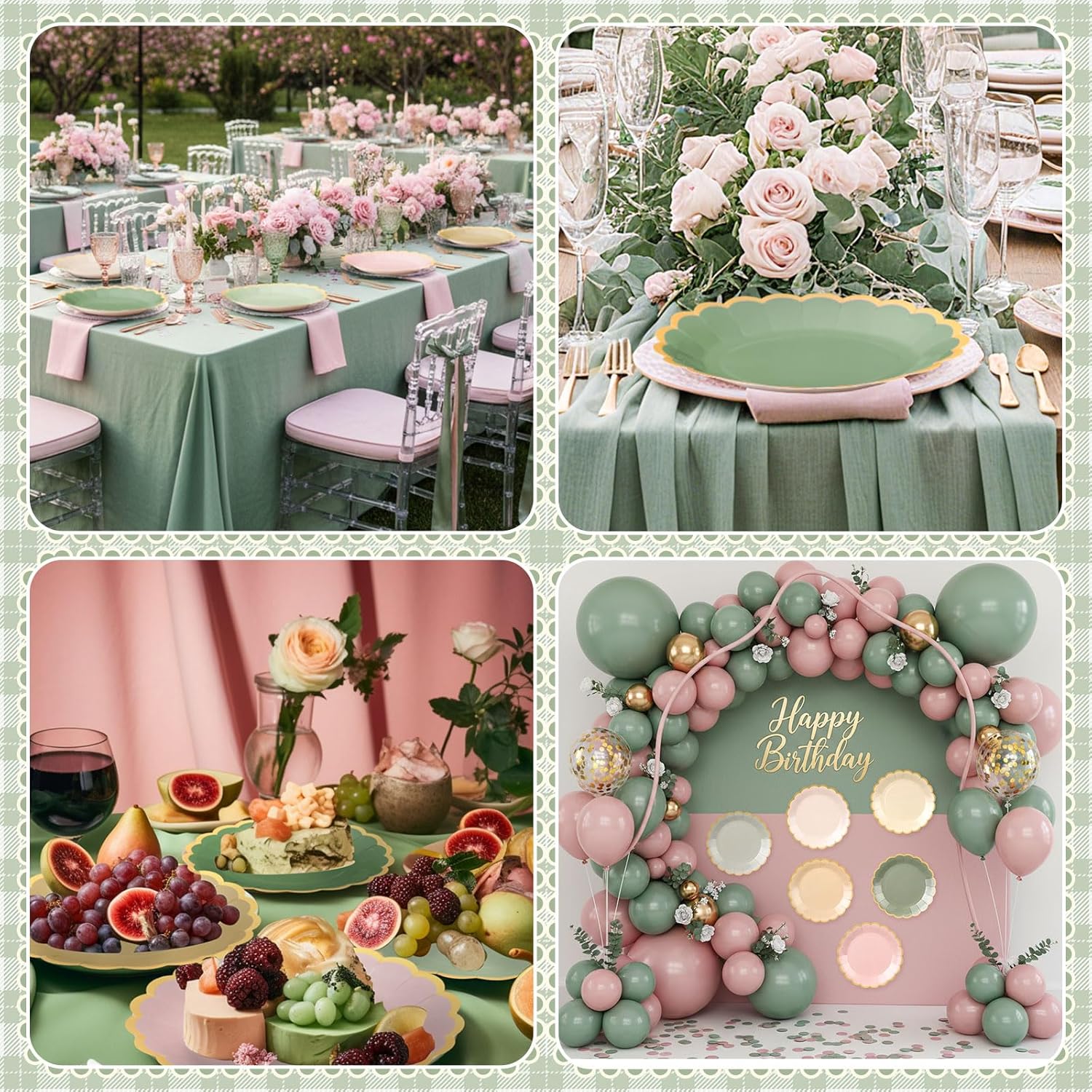 48 Pcs Sage and Pink Paper Plates 9 Inch Gradient Scalloped Paper Disposable Dinner Dessert Plates for Birthday Wedding Bridal Party Supplies, 6 Colors - Image 5