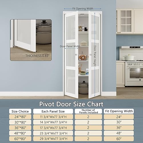 Miniatura 2 de Puerta pivotante francesa para apertura de 24" x 80" pulgadas, paneles de vidrio esmerilado doble con herrajes, giro para despensalavanderíacuarto
