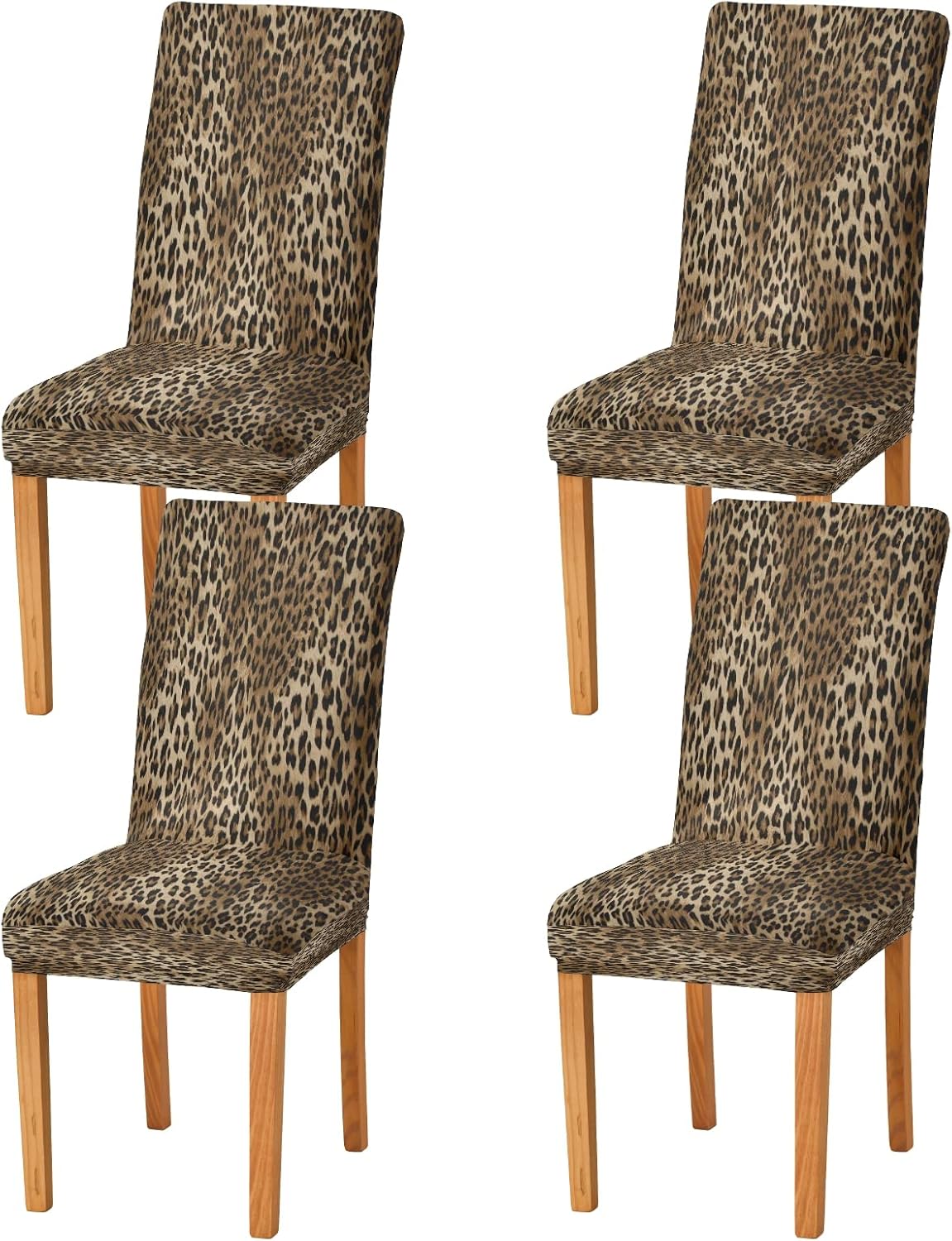 xigua Vintage Leopard Print Chair Covers for Dining Room, Soft Stretch Seat Slipcover, Washable Removable Dining Chair Protector, Set of 4