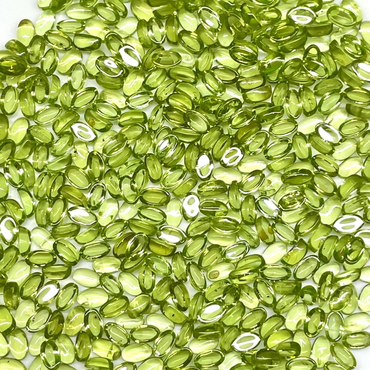 100 Pcs Natural Peridot 5x3mm Oval Cabochon Sparkling Loose Untreated Gemstones