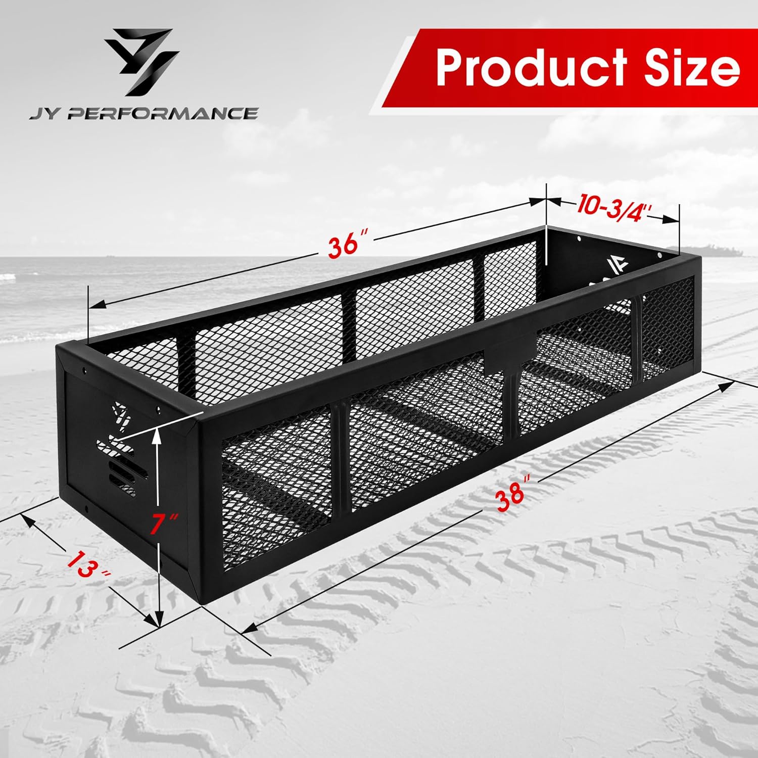 JY Performance Universal ATV Front Cargo Basket Black Steel Storage Rack for Camping/Fishing/Beach Side/Hiking
