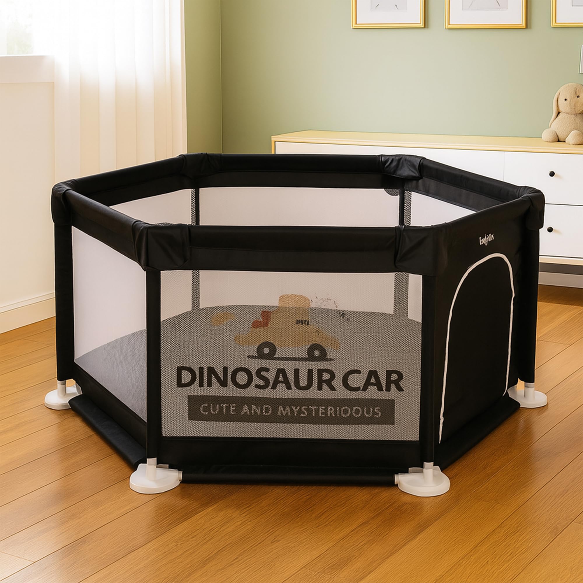 Baybee Neo Kids Playpen for Babies | Baby Activity Playards with Zipper Lock & Corner Protection | Baby Play Area Indoor Setup with Hexagon shape for Extra Space | Outdoor Play Pen for Baby up to 5 Years (Black)-picture-15