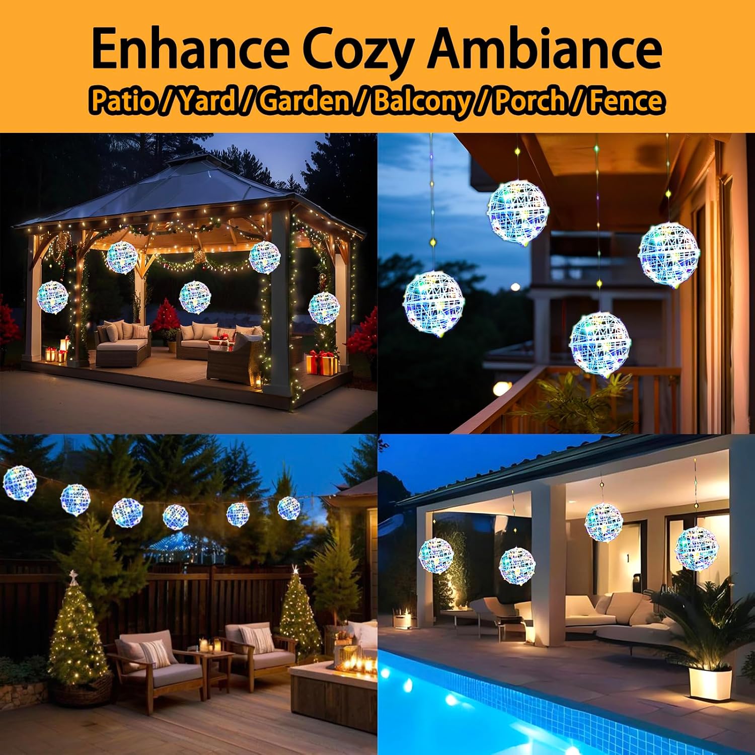 160LED Solar Christmas Ball Lights for Outdoor Trees – Waterproof Globe String Lights with 8 Lighting Modes, Solar Sphere Lights, Holiday Decor for Tree Garden Porch (Multicolor, 4pc)