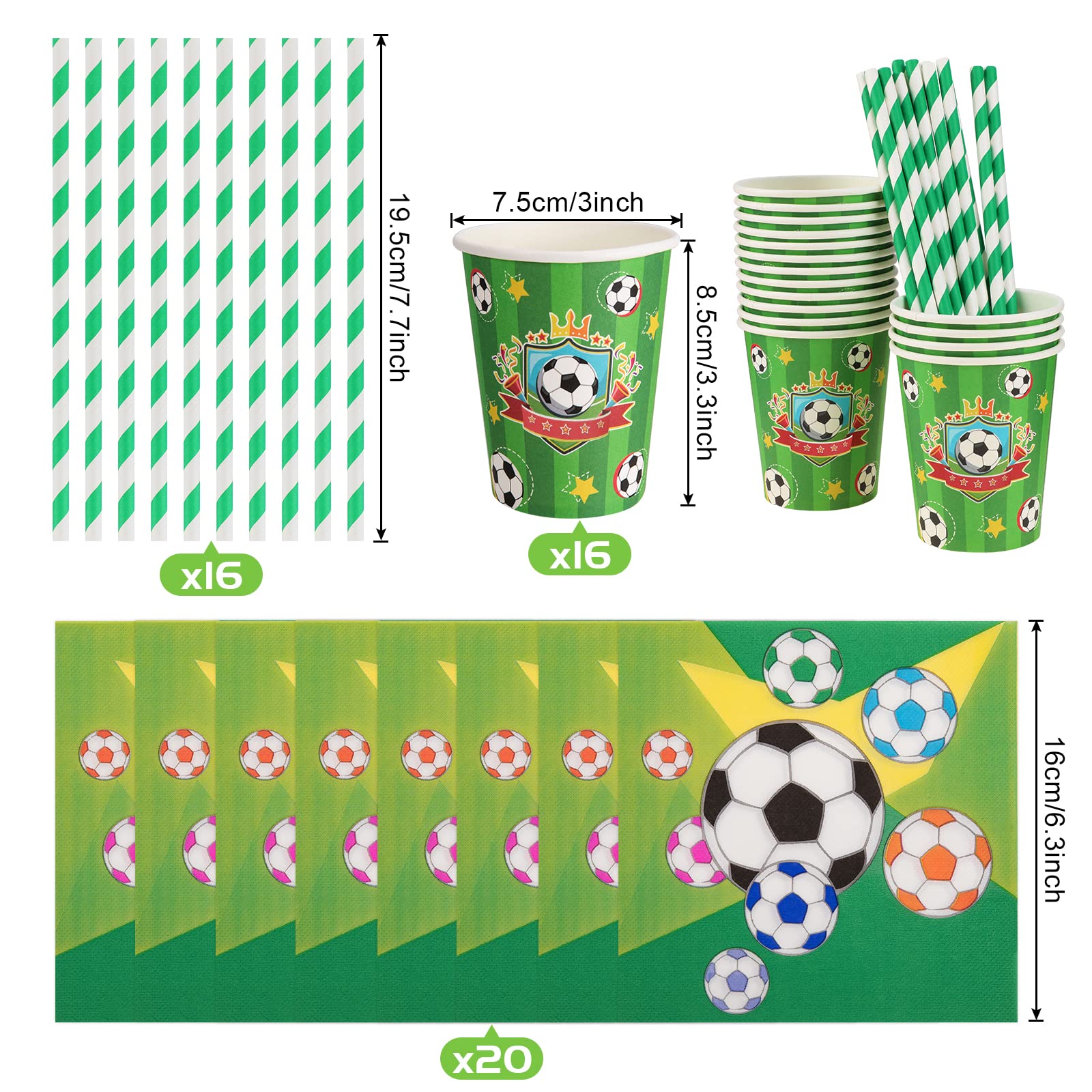 PHOGARY 84 Piezas Decoración Cumpleaños Fútbol, Vajilla Cumpleaños para 16 Personas, Platos, Tazas, Servilletas, Pajillas