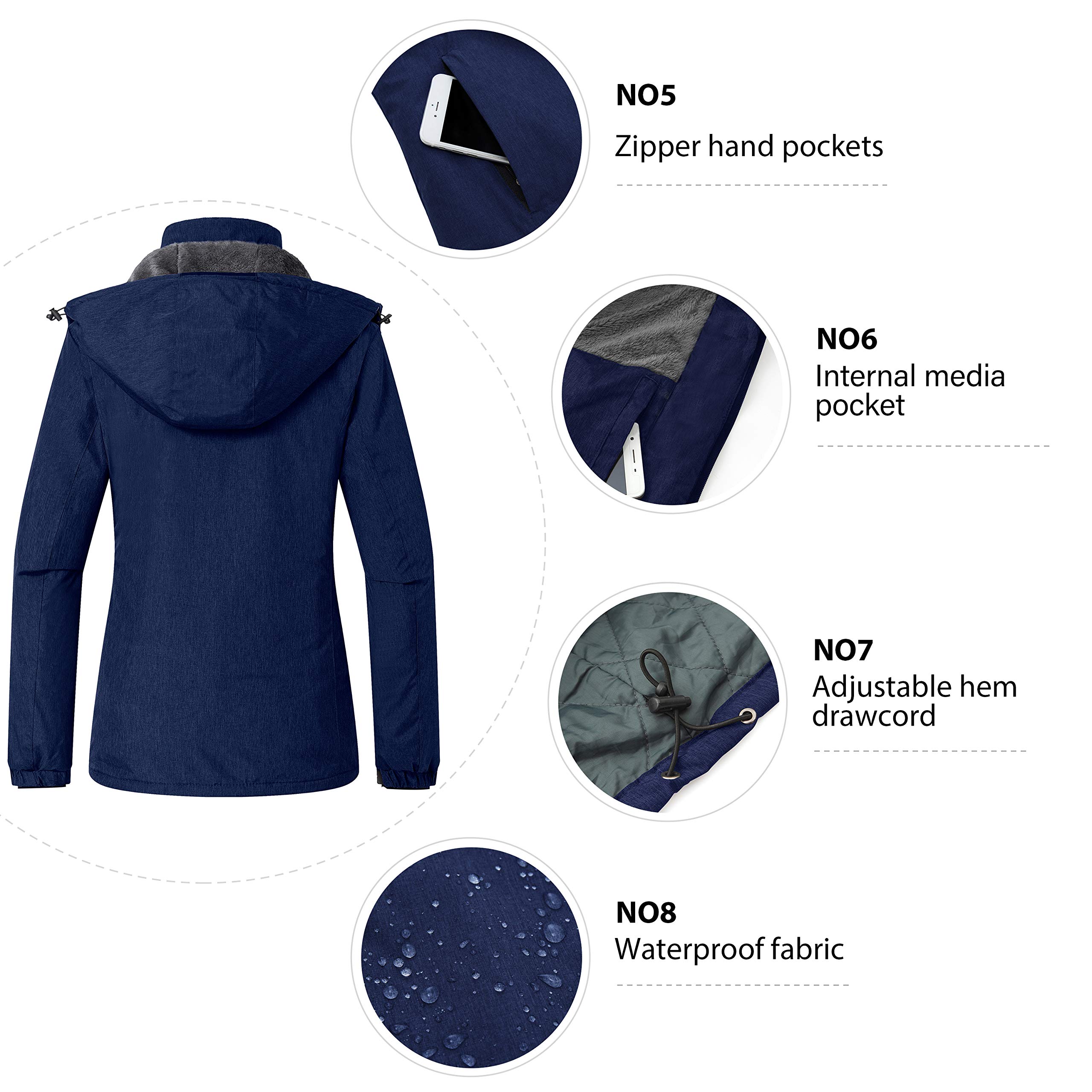 Wantdo Giacca da Neve in Pile Warm Giubbotto da Montagna Caldo Cappotto da Escursionismo Outdoor Parka con Cappuccio Antivento Donna Nero L