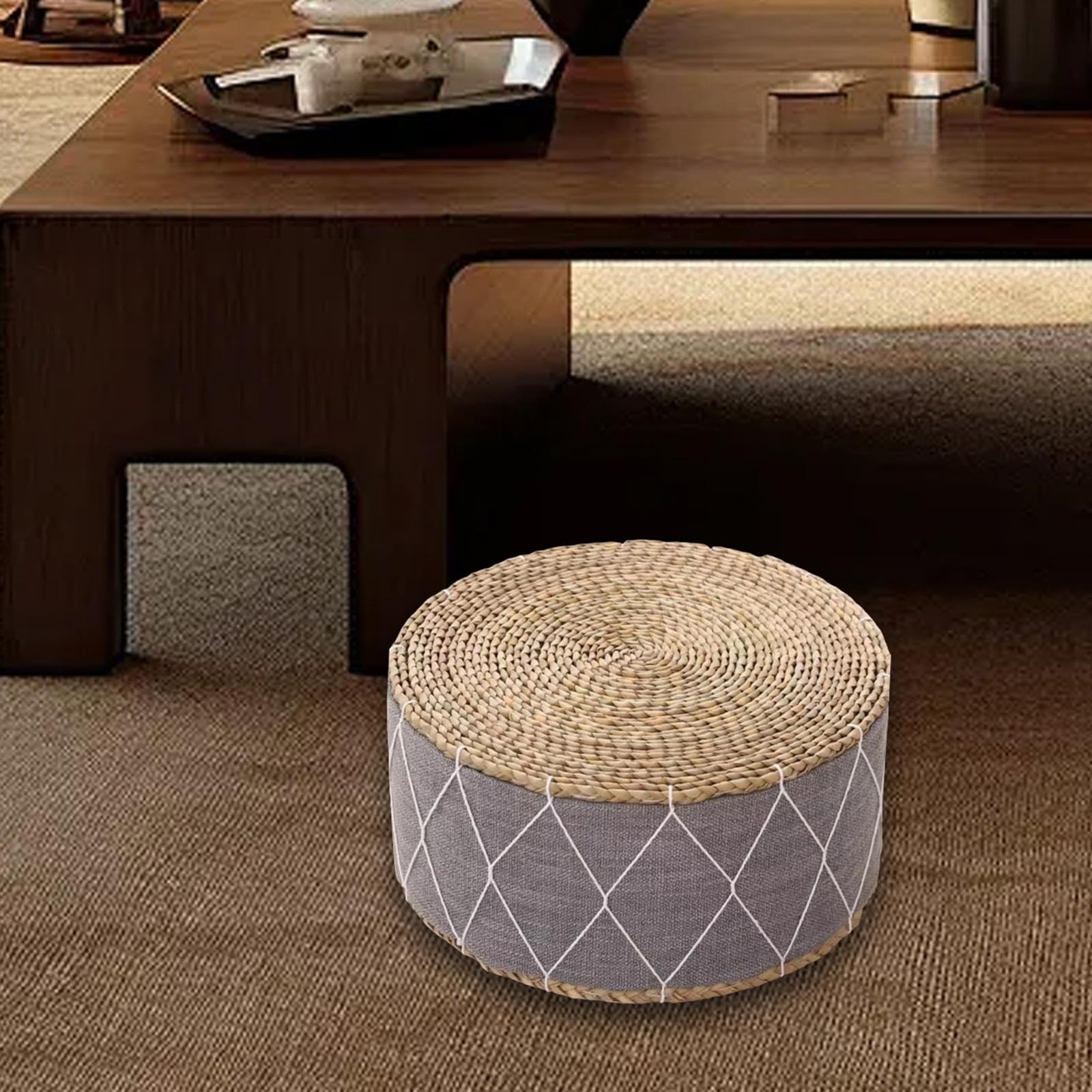 LOVIVER Cojín de meditación, Tatami Tejido, Estera de meditación, puf para Suelo, cojín para Asiento, Almohada para Dormitorio, oración y Oficina, Gris