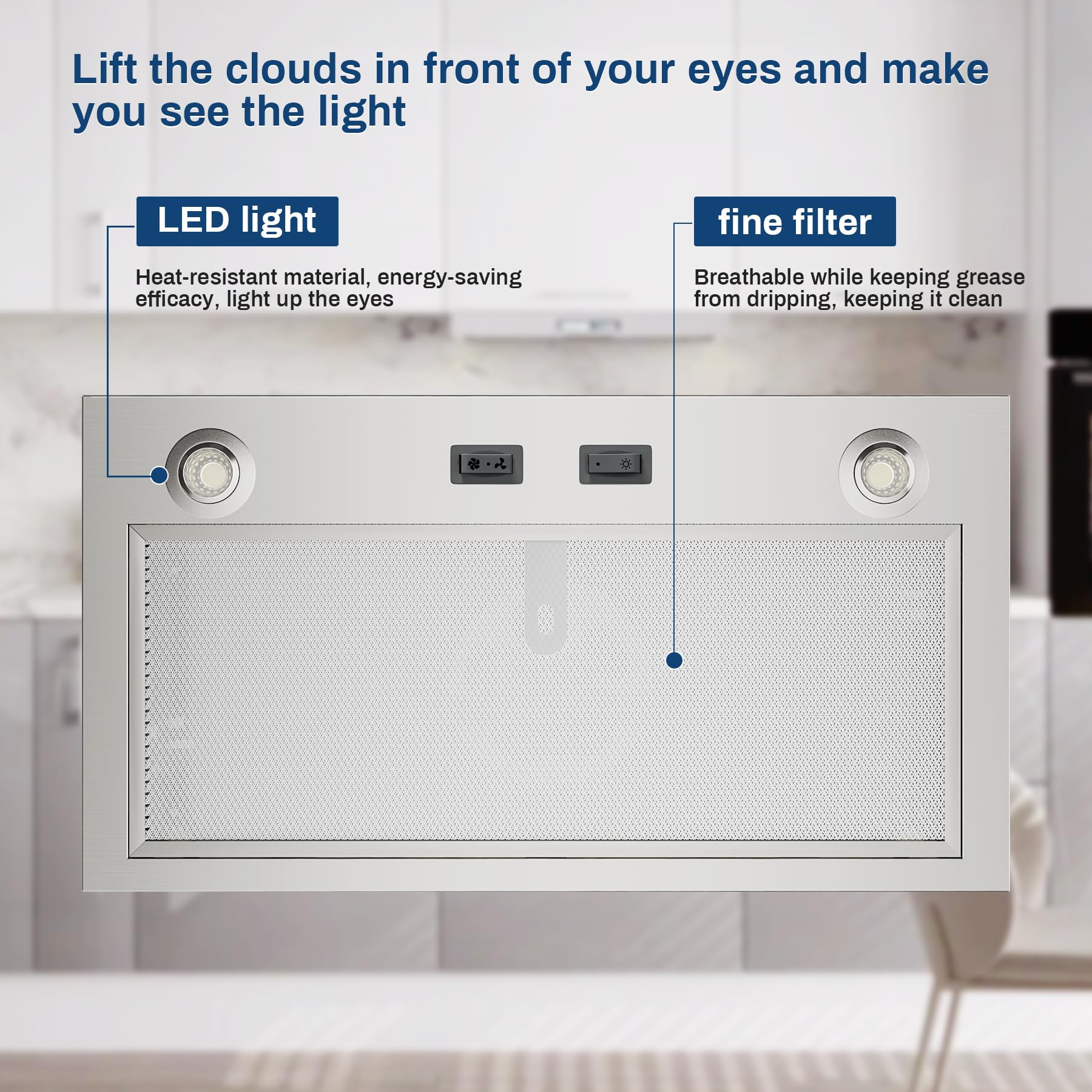 PM300SS Range Hood Insert For Under-Cabinet,21-Inch Built,300 Max Blower CFM,Stainless Steel,Customized Power Supply Package,2-speed Adjustment Exhaust Fan And Spotlight - 5