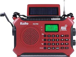 Kaito KA700 Bluetooth Emergency Hand Crank Dynamo & Solar Powered AM FM Weather NOAA Band Radio with Recorder and MP3 Play...