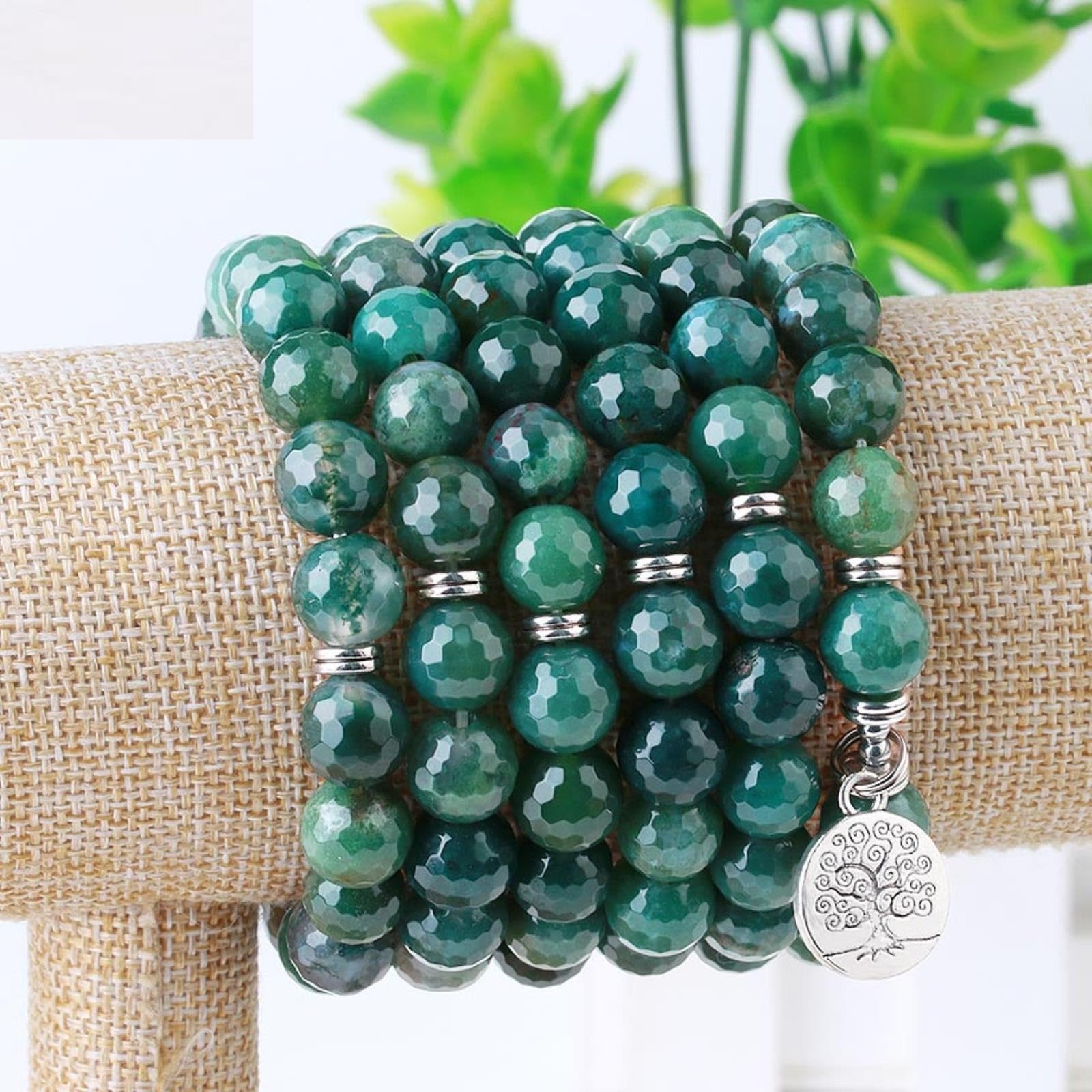 Bracciale Con Ciondoli Albero Della Vita 10 Mm Agata Muschiata Sfaccettata Braccialetti Avvolgenti In Pietra Naturale Per Gioielli Da Donna Multi Fili