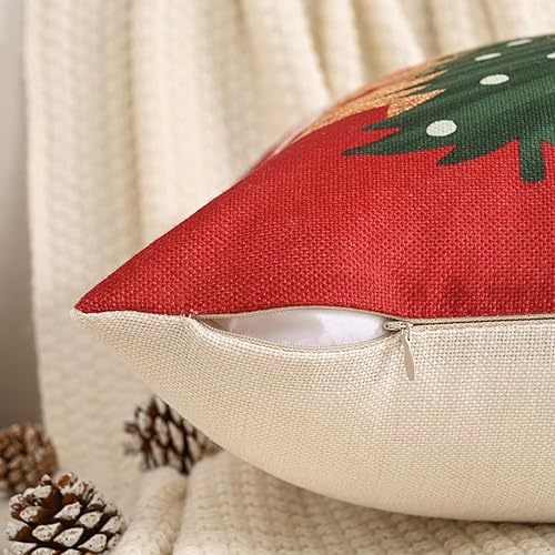 Miniatura 3 de FUTEI Juego de 2 fundas de almohada decorativas para árbol de Navidad de 18 x 18 pulgadas, fundas de cojín de lino rojo navideño, almohadas de