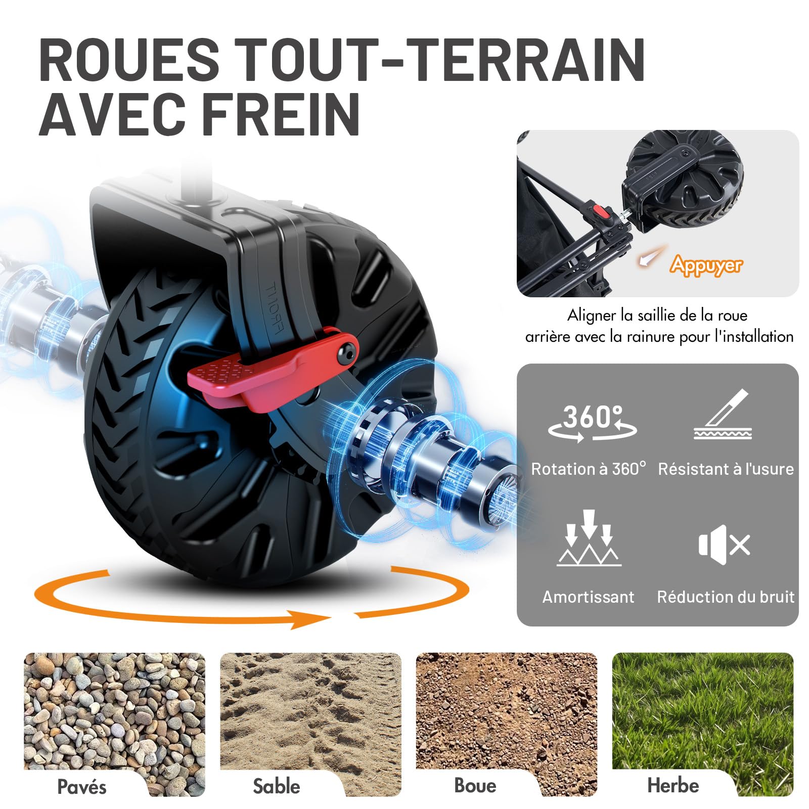 Timber Ridge Chariot Pliable avec Frein et Hayon 400L Chariot de Plage