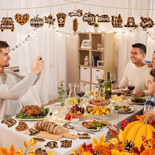 Miniatura 4 de Kigley 36 piezas de decoración de Acción de Gracias para el hogar, adornos de árbol de Acción de Gracias, pavo, calabaza, hojas de arce, camiones,