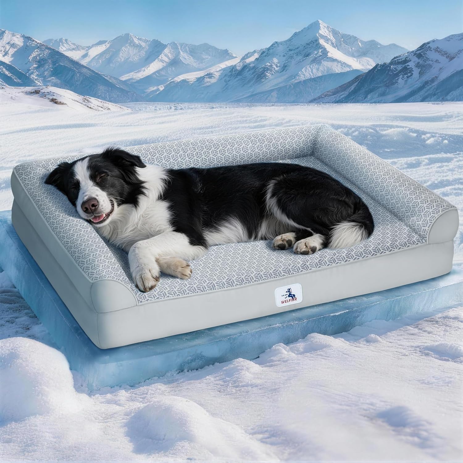 Cooling Dog Bed with PCM, Instant Chill Pet Sofa for Small Dogs, Orthopedic Egg Crate Foam with Bolster Sides, Washable & Waterproof Dog Couch, Non-Slip Bottom, Grey 36"x27"x6.5"