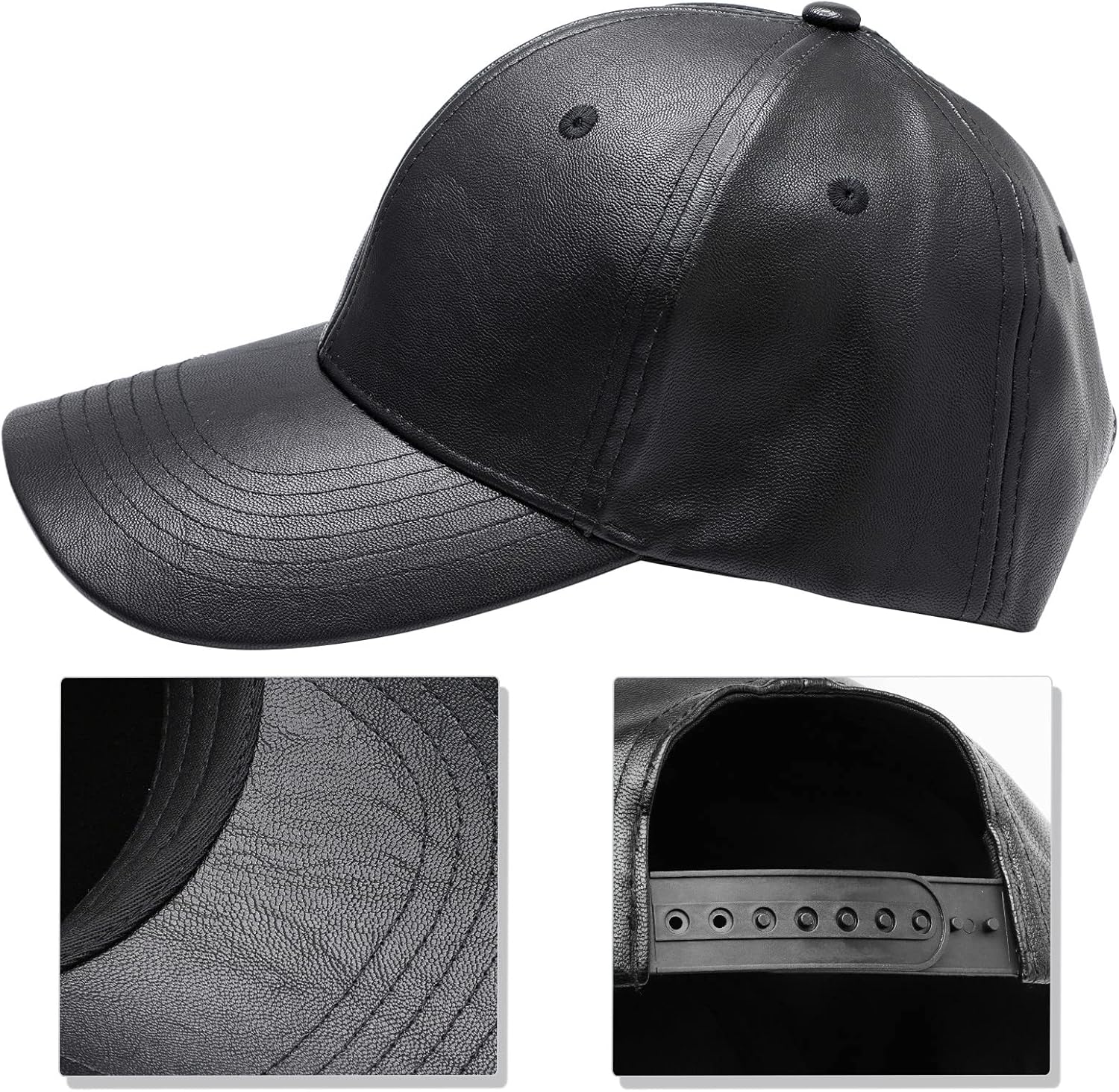Sportmusies Adjustable Unisex Baseball Cap, PU Leather Classic Baseball Cap for Fall Winter Sun Protection Sport Hat - Image 3