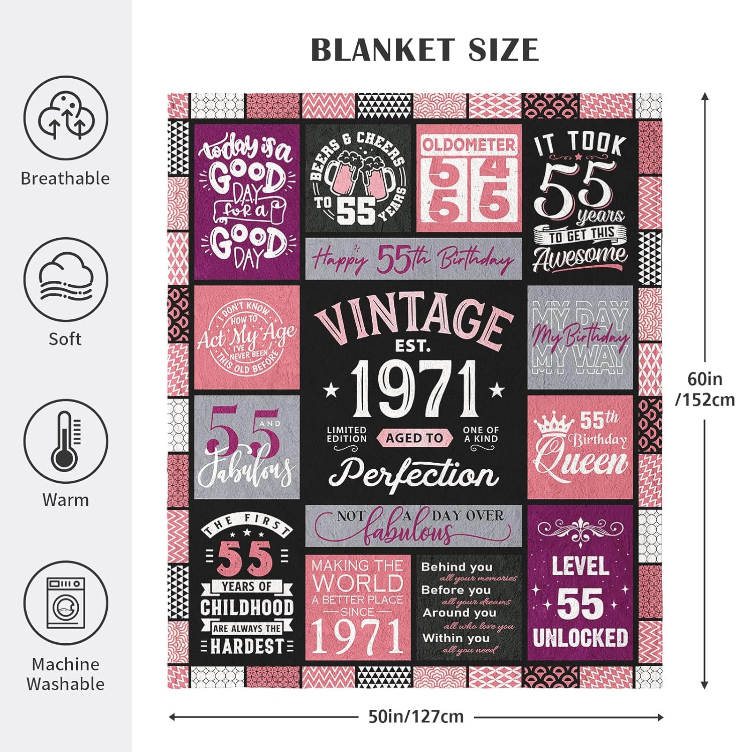 50th Birthday Gifts for Her, 50th Birthday Gifts for Women Throw Blanket 60"x50", 50 Year Old Gift for Women, Gifts for 50th Birthday Woman, 1976 Birthday Gift, 50th Birthday Party Favors/ Decorations - Image 7