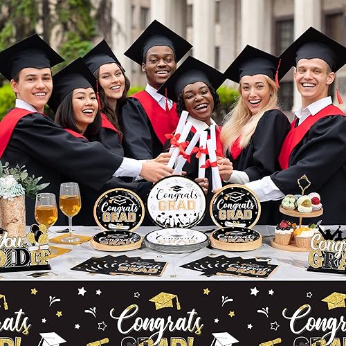 Miniatura 6 de Juego de 200 platos y servilletas de graduación de felicitaciones, suministros de fiesta de graduación clase de 2023, platos desechables de papel de