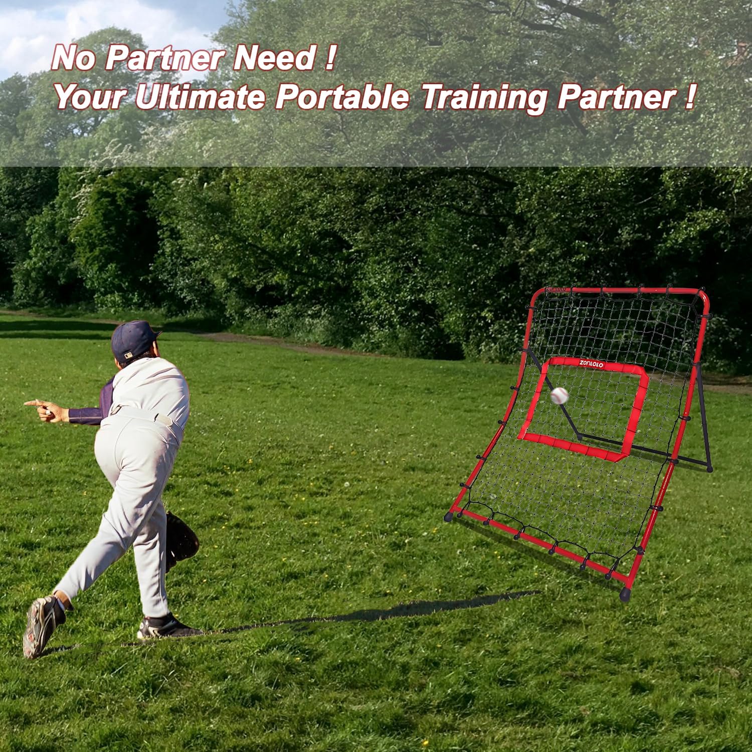 Baseball Pitchback Net, Rebounder Net, Pitching Return Trainer,Three Angles Without Adjusting, Perfect for Solo Playing Catch