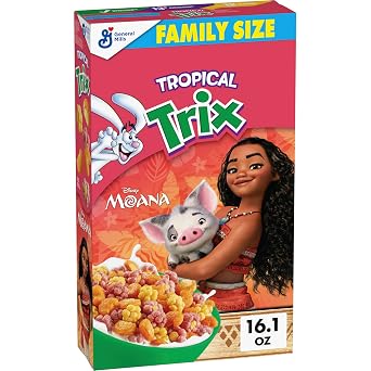 Tropical Trix Breakfast Cereal, Disney Moana, Made with Whole Grain, Family Size, 16.1 oz