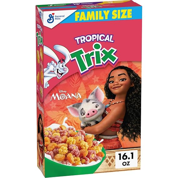 Tropical Trix Breakfast Cereal, Disney Moana, Made with Whole Grain, Family Size, 16.1 oz