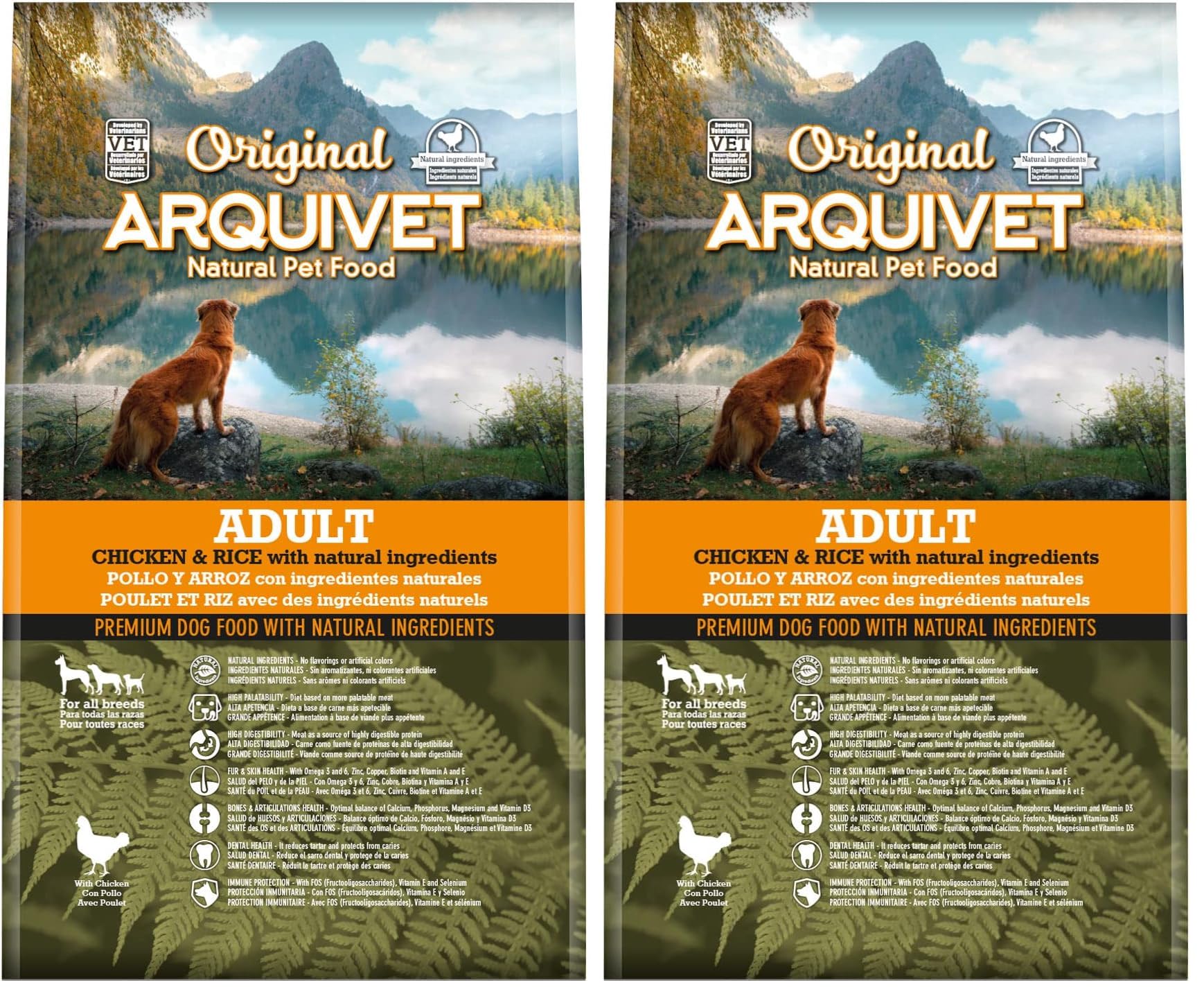 ARQUIVET Original Adult – Trockenfutter für ausgewachsene Hunde, Huhn und Reis, 3 kg, Hundefutter, Trockenfutter für Hunde – alle Rassen – natürliche Inhaltsstoffe (Packung mit 2)