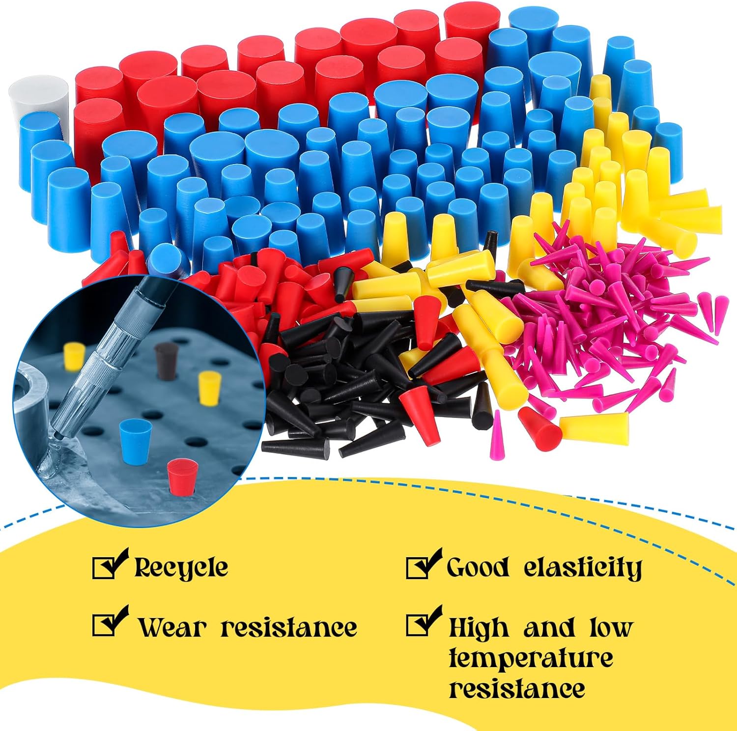 350 Pcs Rubber Plugs 9-Sizes Silicone Tapered Plug Kit 1/15" to 1" Stoppers for Coating, Hole, Painting Protection Silicone Stopper