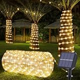 Solar Rope Lights, 66ft 200LED Solar String Lights, 8 Modes Waterproof Solar Powered Outdoor Light, Flexible Clear Tube Light for Garden, Backyard, Patio, Deck, Porch, Pool, Tree Decor - Warm White