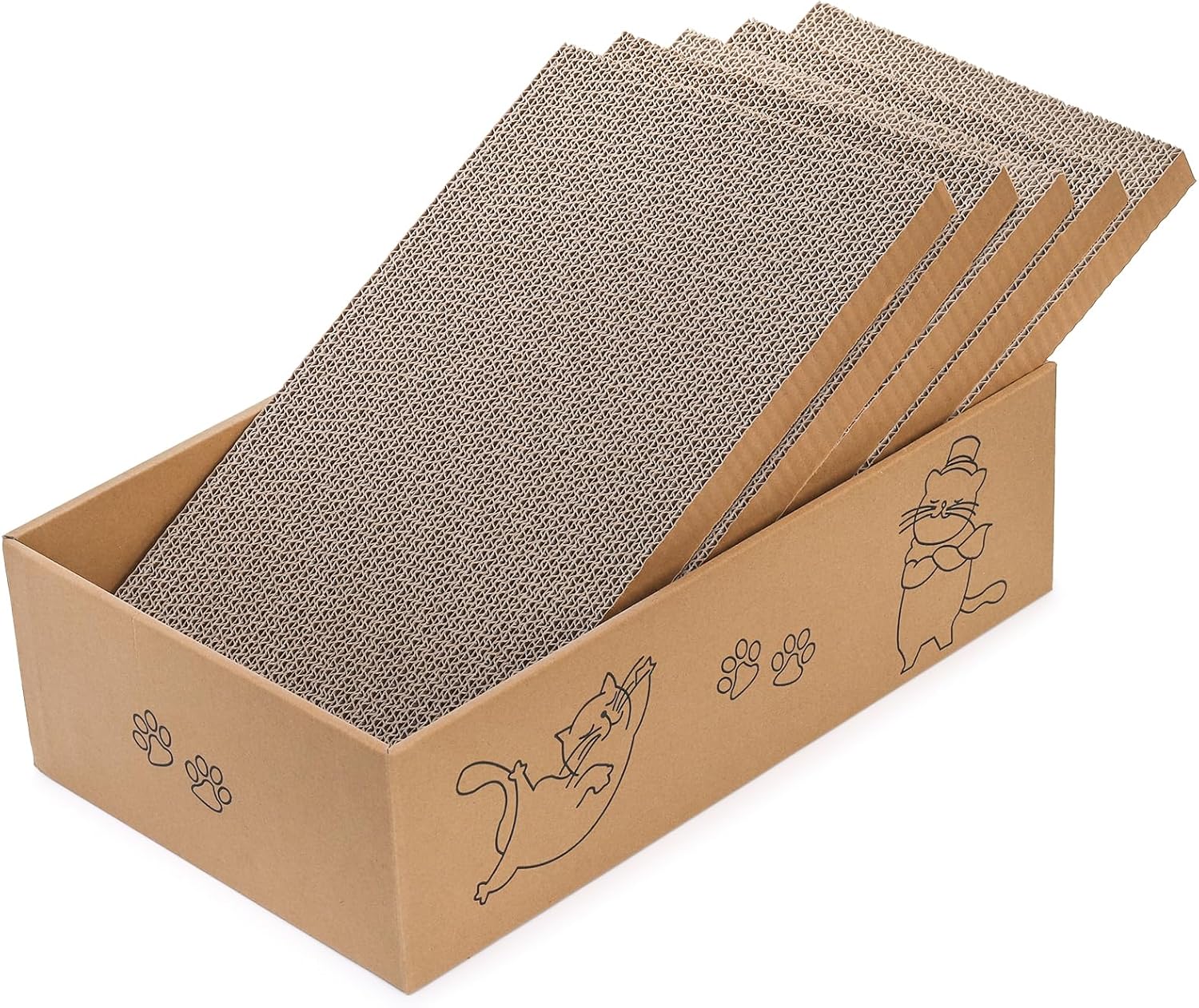 review Nicunom 5 Packs in 1 Cat Scratcher with Box, Large Cat Scratching Boards Cardboard Box Reversible Cat Scratch Pads for Indoor Cats, Cat Scratch Cardboard for Rest and Play
